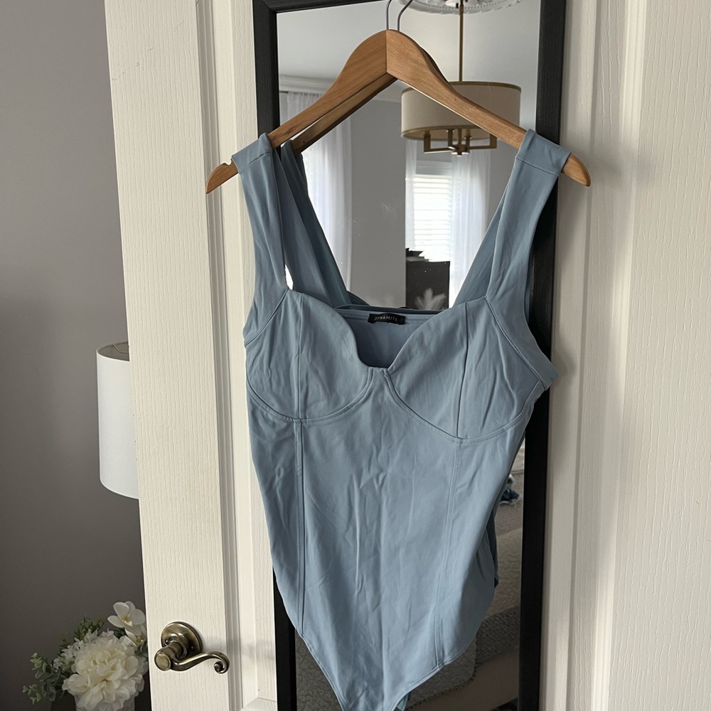Dynamite Blue Gray Fitted Sleeveless Bodysuit